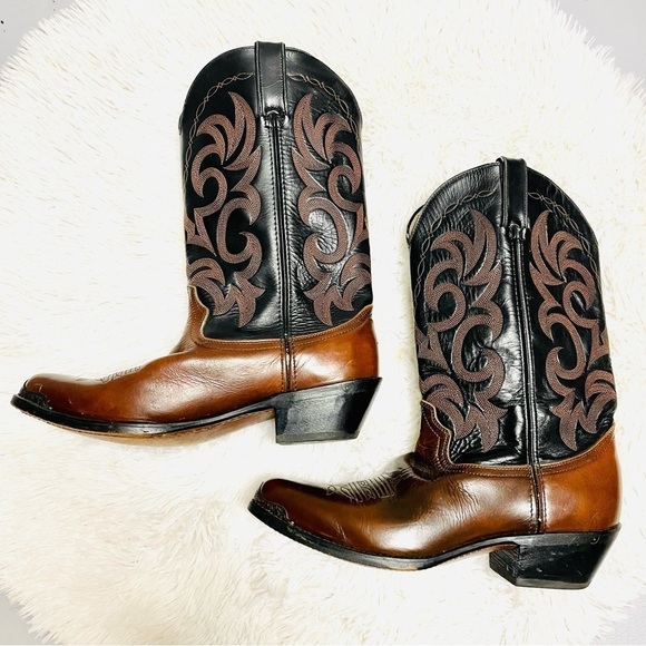 Durango Cowboy Boots Mens Size 10D Western Leather Toe Cap Brown Black DB464 - Picture 3 of 10